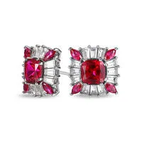 Goldia Earrings 60mm CushionCut LabCreated Ruby and White Sapphire Stud Earrings in Sterling Silver Goldia Earrings 60mm CushionCut LabCreated Ruby and White Sapphire Stud Earrings in Sterling Silver