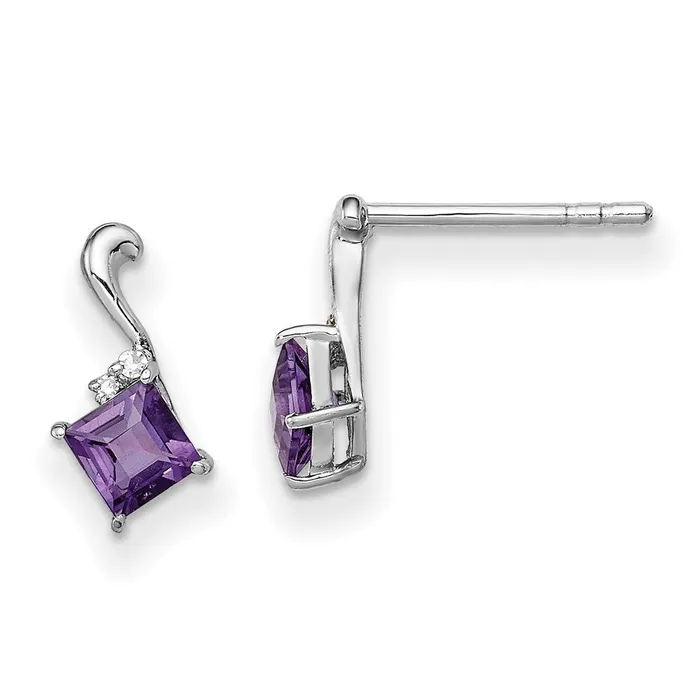 Goldia Earrings Sterling Silver Rhodium Plated Dia u0026 Amethyst Square Post Earrings Goldia Earrings Sterling Silver Rhodium Plated Dia u0026 Amethyst Square Post Earrings