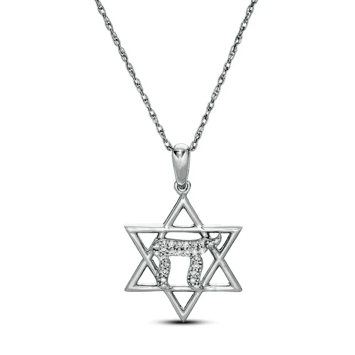 Goldia Necklaces 005 CT TW Natural Diamond Star of David with Chai Symbol Pendant in Sterling Silver Goldia Necklaces 005 CT TW Natural Diamond Star of David with Chai Symbol Pendant in Sterling Silver