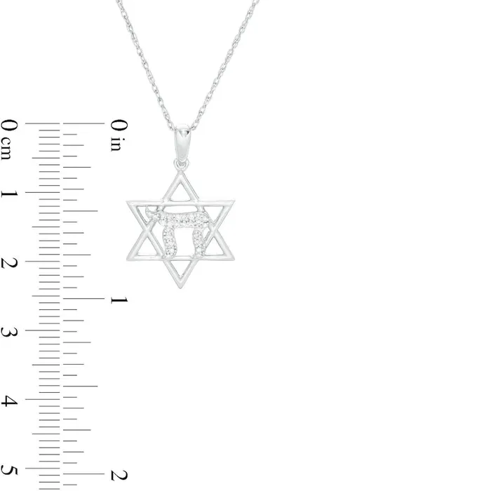 Goldia Necklaces 005 CT TW Natural Diamond Star of David with Chai Symbol Pendant in Sterling Silver Goldia Necklaces 005 CT TW Natural Diamond Star of David with Chai Symbol Pendant in Sterling Silver