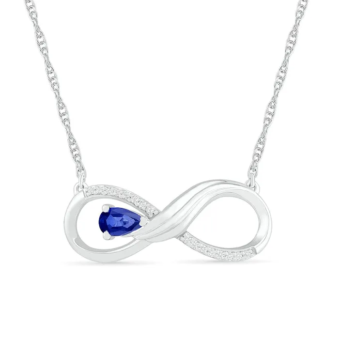 Goldia Necklaces PearShaped LabCreated Blue Sapphire and 005 CT TW Diamond Winged Infinity Necklace in Sterling Silver Goldia Necklaces PearShaped LabCreated Blue Sapphire and 005 CT TW Diamond Winged Infinity Necklace in Sterling Silver