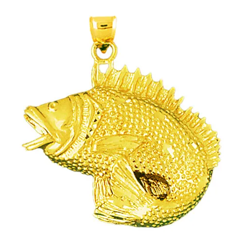 Goldia PreStyled Sets 14K Gold Wide Mouth Bass Pendant