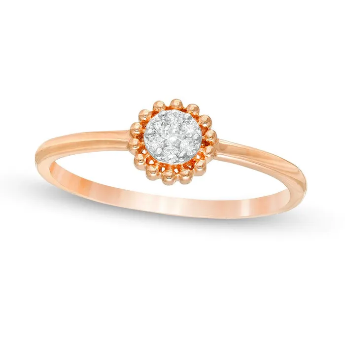 Goldia Rings 007 CT TW Composite Natural Diamond Beaded Flower Promise Ring in Solid 10K Rose Gold Goldia Rings 007 CT TW Composite Natural Diamond Beaded Flower Promise Ring in Solid 10K Rose Gold