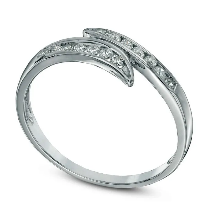Goldia Rings 013 CT TW Natural Diamond ChannelSet Bypass Ring in Solid 10K White Gold
