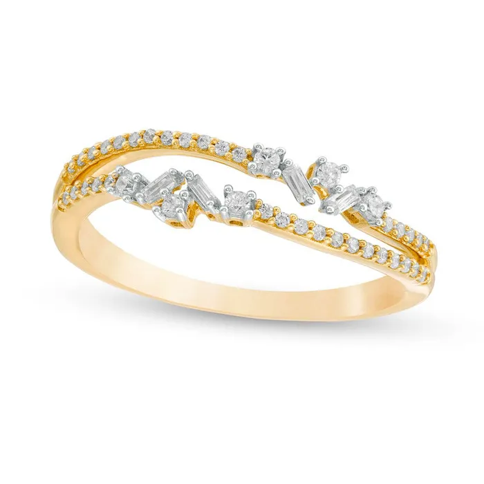 Goldia Rings 025 CT TW Natural Diamond Double Row Split Shank Ring in Solid 10K Yellow Gold Goldia Rings 025 CT TW Natural Diamond Double Row Split Shank Ring in Solid 10K Yellow Gold