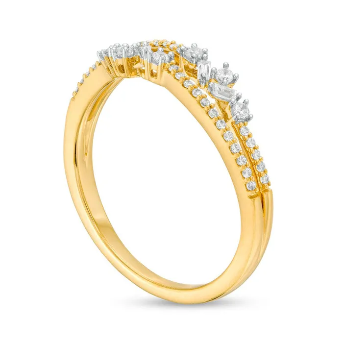 Goldia Rings 025 CT TW Natural Diamond Double Row Split Shank Ring in Solid 10K Yellow Gold