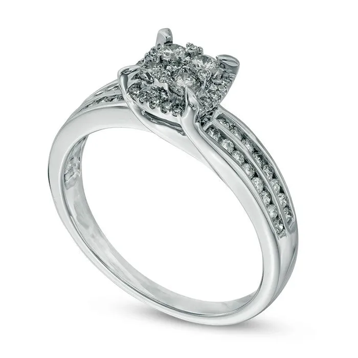 Goldia Rings 050 CT TW Natural Diamond Composite Frame Double Shank Ring in Solid 10K White Gold