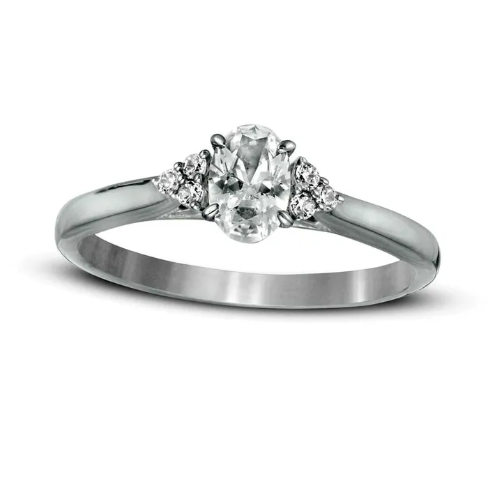 Goldia Rings 063 CT TW Oval Natural Diamond TriSides Engagement Ring in Solid 14K White Gold Goldia Rings 063 CT TW Oval Natural Diamond TriSides Engagement Ring in Solid 14K White Gold