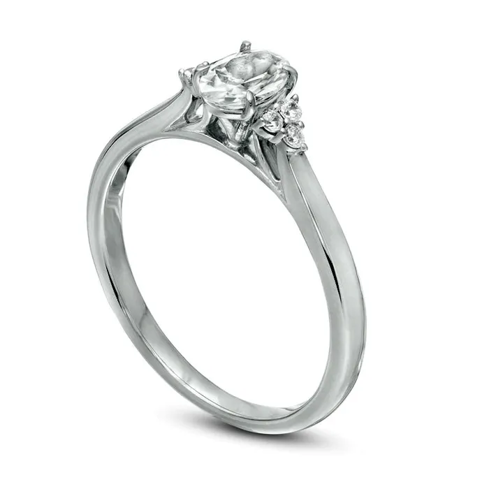 Goldia Rings 063 CT TW Oval Natural Diamond TriSides Engagement Ring in Solid 14K White Gold Goldia Rings 063 CT TW Oval Natural Diamond TriSides Engagement Ring in Solid 14K White Gold