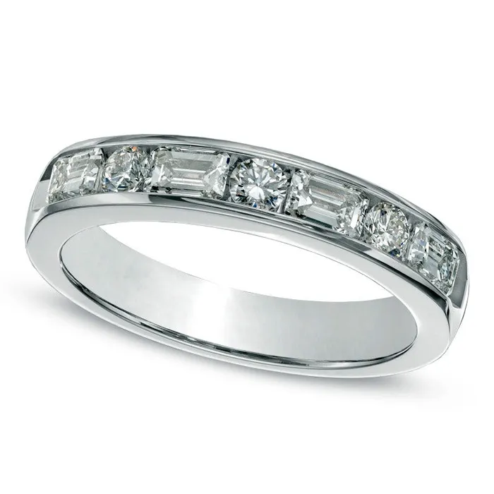 Goldia Rings 088 CT TW EmeraldCut and Round Natural Diamond Alternating Anniversary Band in Solid 14K White Gold Goldia Rings 088 CT TW EmeraldCut and Round Natural Diamond Alternating Anniversary Band in Solid 14K White Gold