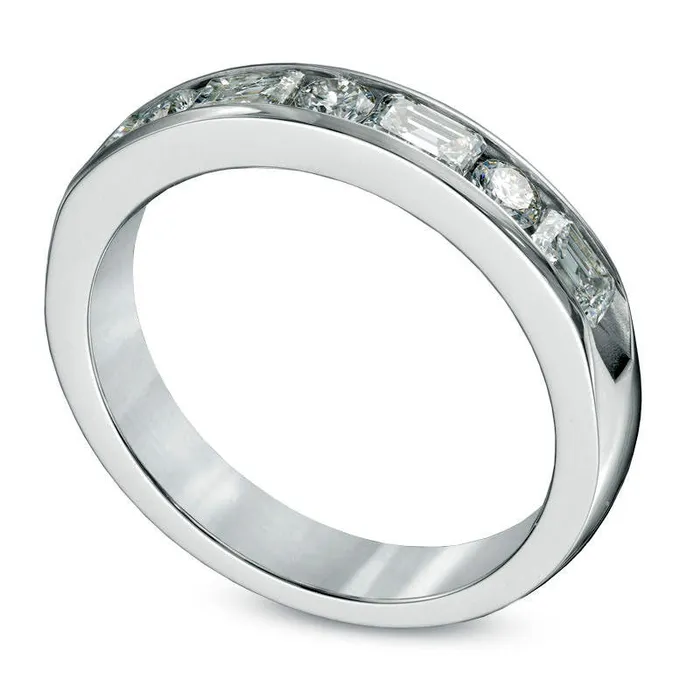 Goldia Rings 088 CT TW EmeraldCut and Round Natural Diamond Alternating Anniversary Band in Solid 14K White Gold Goldia Rings 088 CT TW EmeraldCut and Round Natural Diamond Alternating Anniversary Band in Solid 14K White Gold