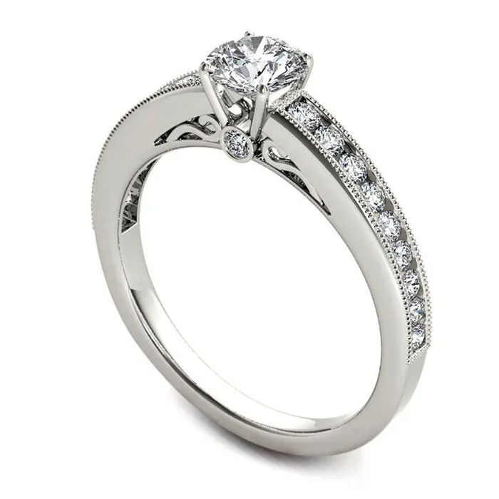 Goldia Rings 088 CT TW Natural Diamond Engagement Ring in Solid 14K White Gold Goldia Rings 088 CT TW Natural Diamond Engagement Ring in Solid 14K White Gold