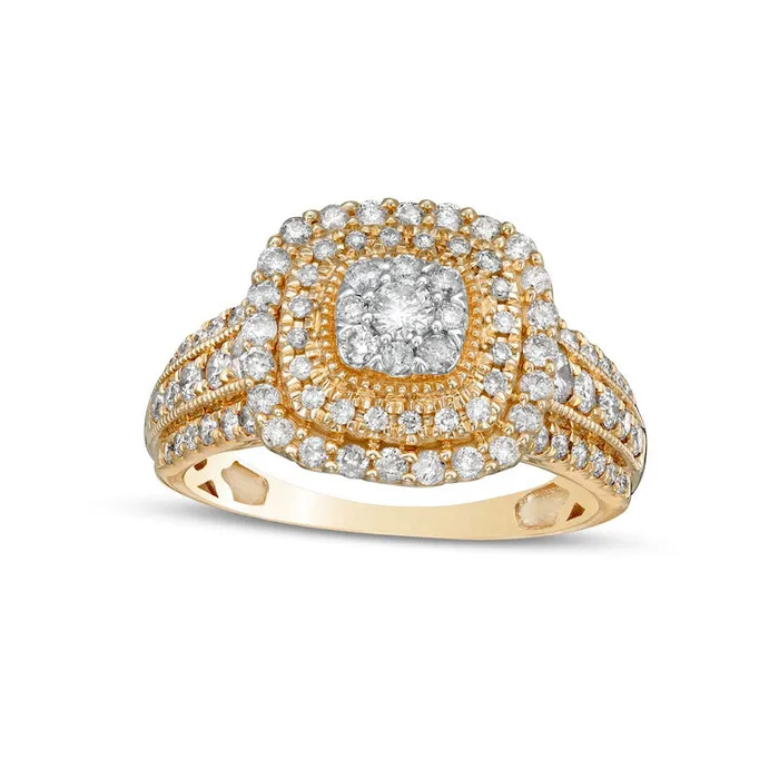 Goldia Rings 10 CT TW Composite CushionShaped Natural Diamond Double Frame MultiRow Engagement Ring in Solid 10K Yellow Gold Goldia Rings 10 CT TW Composite CushionShaped Natural Diamond Double Frame MultiRow Engagement Ring in Solid 10K Yellow Gold
