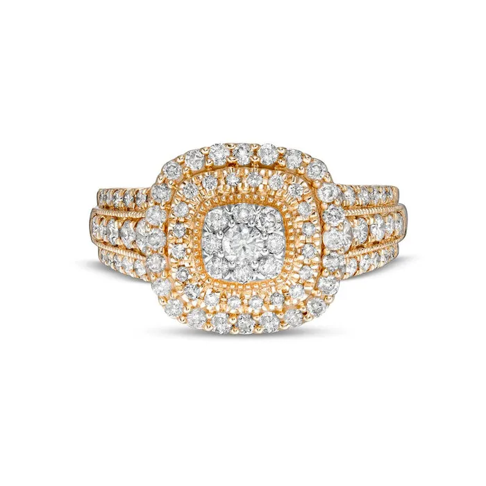 Goldia Rings 10 CT TW Composite CushionShaped Natural Diamond Double Frame MultiRow Engagement Ring in Solid 10K Yellow Gold