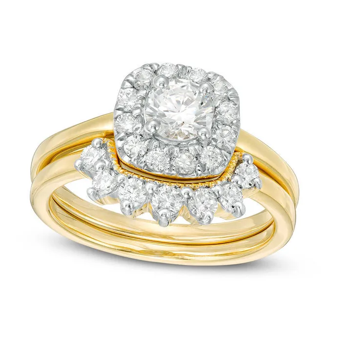 Goldia Rings 10 CT TW Natural Diamond Cushion Frame Sunburst Antique VintageStyle Bridal Engagement Ring Set in Solid 10K Yellow Gold Goldia Rings 10 CT TW Natural Diamond Cushion Frame Sunburst Antique VintageStyle Bridal Engagement Ring Set in Solid 10K Yellow Gold