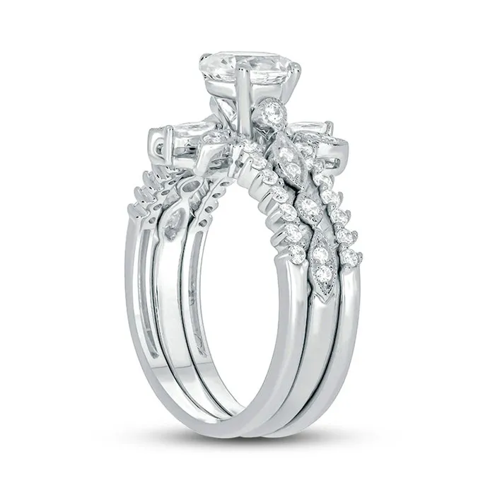 Goldia Rings 10 CT TW Oval Natural Diamond Antique VintageStyle Three Piece Bridal Engagement Ring Set in Solid 14K White Gold II2 Goldia Rings 10 CT TW Oval Natural Diamond Antique VintageStyle Three Piece Bridal Engagement Ring Set in Solid 14K White Gold II2