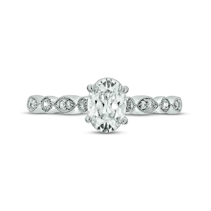 Goldia Rings 10 CT TW Oval Natural Diamond Antique VintageStyle Three Piece Bridal Engagement Ring Set in Solid 14K White Gold II2 Goldia Rings 10 CT TW Oval Natural Diamond Antique VintageStyle Three Piece Bridal Engagement Ring Set in Solid 14K White Gold II2