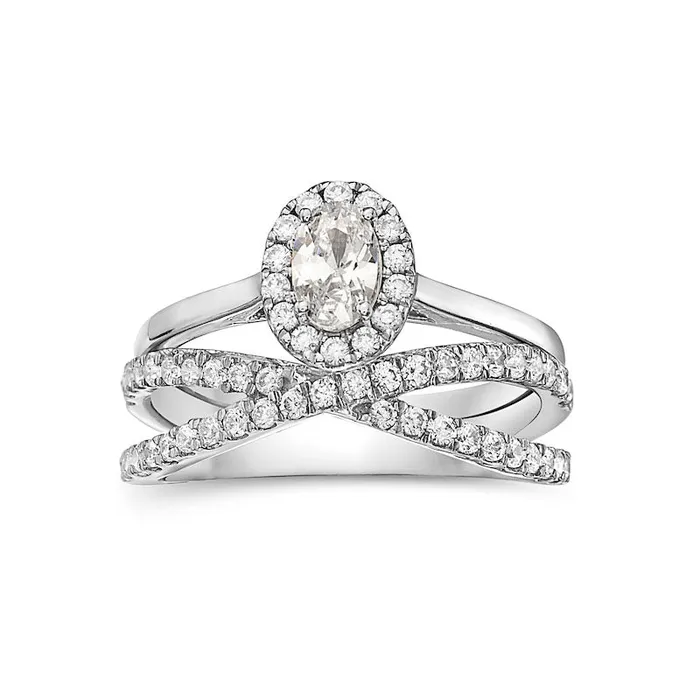 Goldia Rings 10 CT TW Oval Natural Diamond Frame CrissCross Bridal Engagement Ring Set in Solid 14K White Gold Goldia Rings 10 CT TW Oval Natural Diamond Frame CrissCross Bridal Engagement Ring Set in Solid 14K White Gold