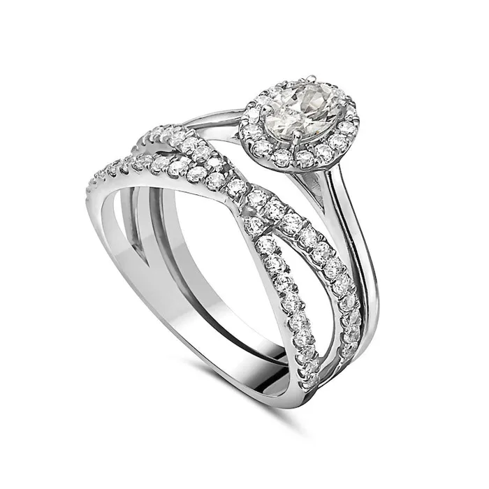 Goldia Rings 10 CT TW Oval Natural Diamond Frame CrissCross Bridal Engagement Ring Set in Solid 14K White Gold Goldia Rings 10 CT TW Oval Natural Diamond Frame CrissCross Bridal Engagement Ring Set in Solid 14K White Gold