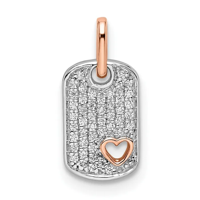 Goldia Rings 14k TwoTone Gold White and Rose Small Dog Tag wHeart Real Diamond Pendant Goldia Rings 14k TwoTone Gold White and Rose Small Dog Tag wHeart Real Diamond Pendant