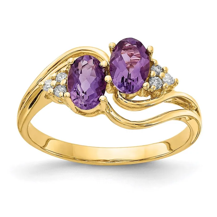 Goldia Rings 14K Yellow Gold 6x4mm Oval Amethyst A Real Diamond ring