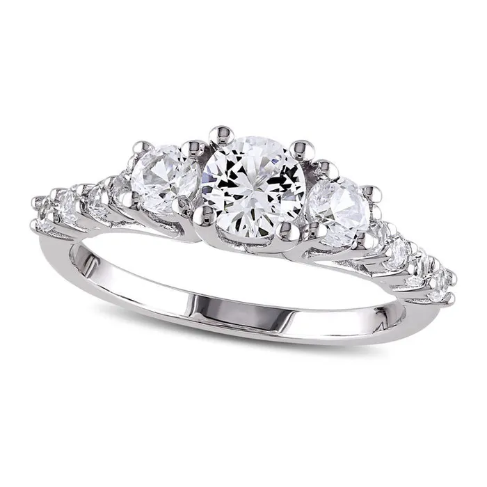 Goldia Rings 50mm LabCreated White Sapphire Three Stone Engagement Ring in Sterling Silver Goldia Rings 50mm LabCreated White Sapphire Three Stone Engagement Ring in Sterling Silver