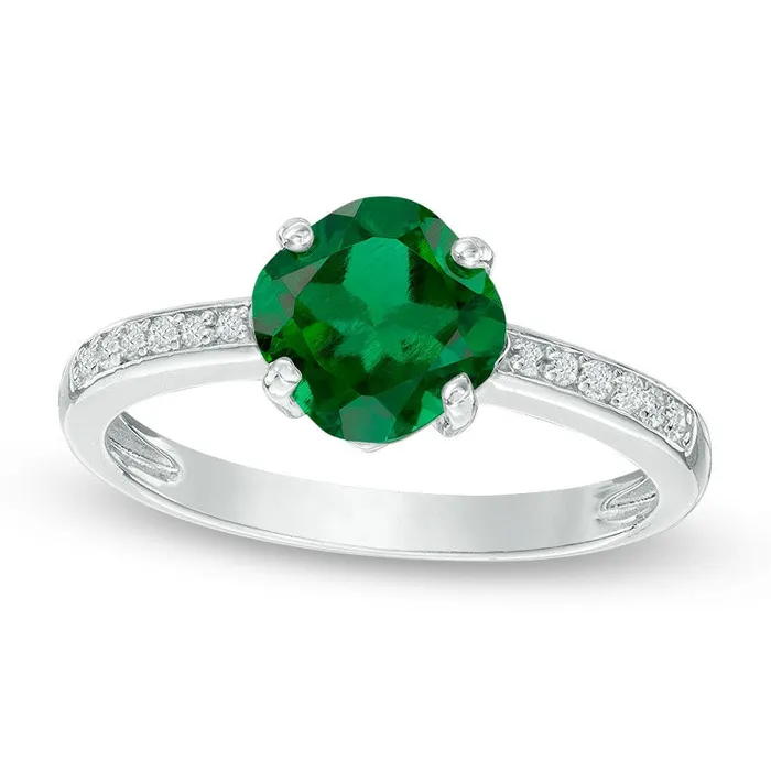 Goldia Rings 70mm CushionCut LabCreated Emerald and White Sapphire Ring in Sterling Silver Goldia Rings 70mm CushionCut LabCreated Emerald and White Sapphire Ring in Sterling Silver