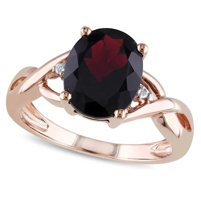 Goldia Rings Oval Garnet and Natural Diamond Accent Ring in Solid 10K Rose Gold Goldia Rings Oval Garnet and Natural Diamond Accent Ring in Solid 10K Rose Gold