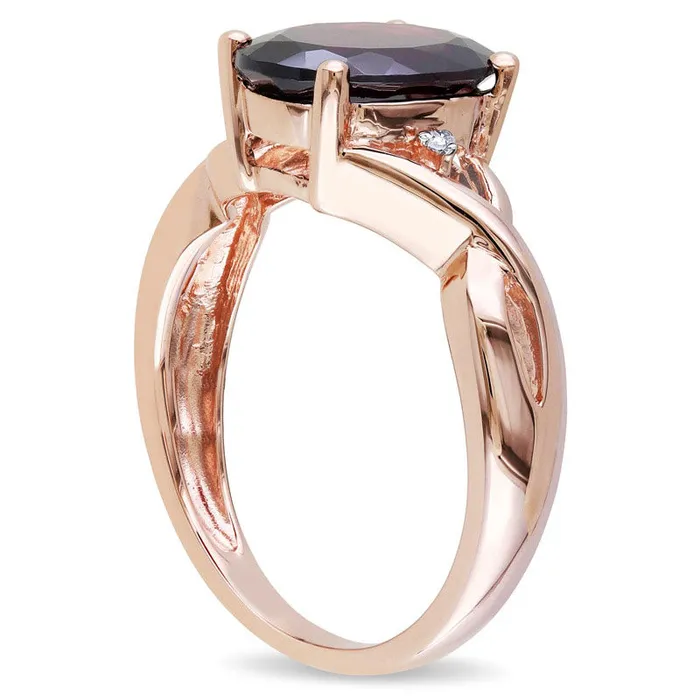 Goldia Rings Oval Garnet and Natural Diamond Accent Ring in Solid 10K Rose Gold Goldia Rings Oval Garnet and Natural Diamond Accent Ring in Solid 10K Rose Gold
