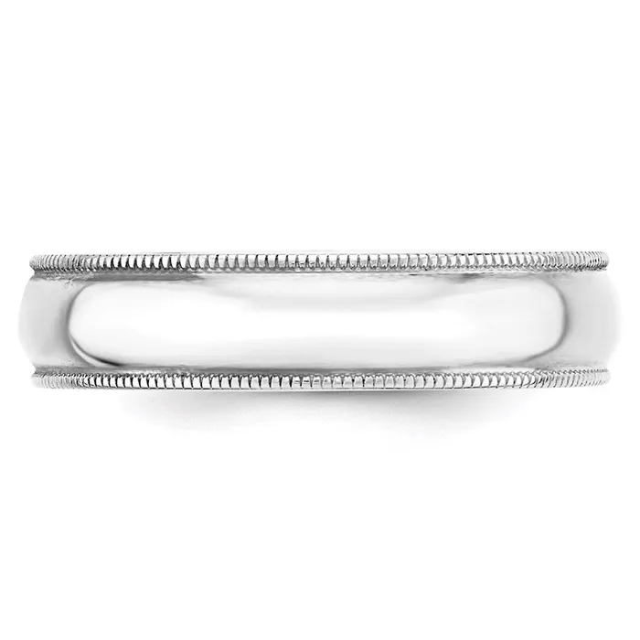 Goldia Rings Solid 14K White Gold 5mm Light Weight Milgrain Half Round MensWomens Wedding Band Ring Size 6