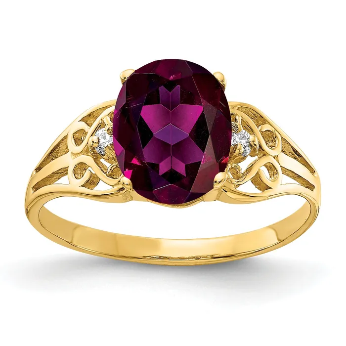 Goldia Rings Solid 14k Yellow Gold 9x7mm Oval Rhodolite Simulated Garnet A CZ Ring Goldia Rings Solid 14k Yellow Gold 9x7mm Oval Rhodolite Simulated Garnet A CZ Ring