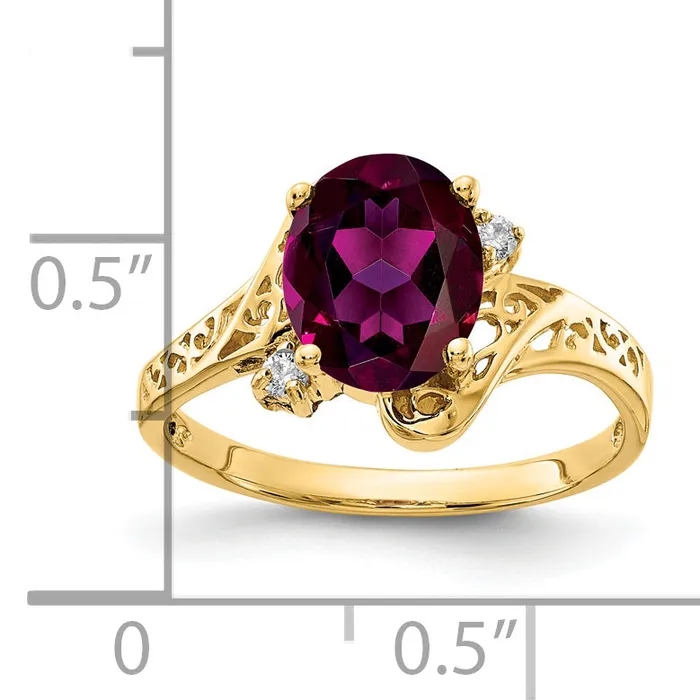 Goldia Rings Solid 14k Yellow Gold 9x7mm Oval Rhodolite Simulated Garnet A CZ Ring