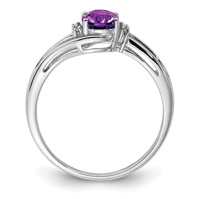 Goldia Rings Sterling Silver Rhodium Plated Diamond and Amethyst Oval Ring