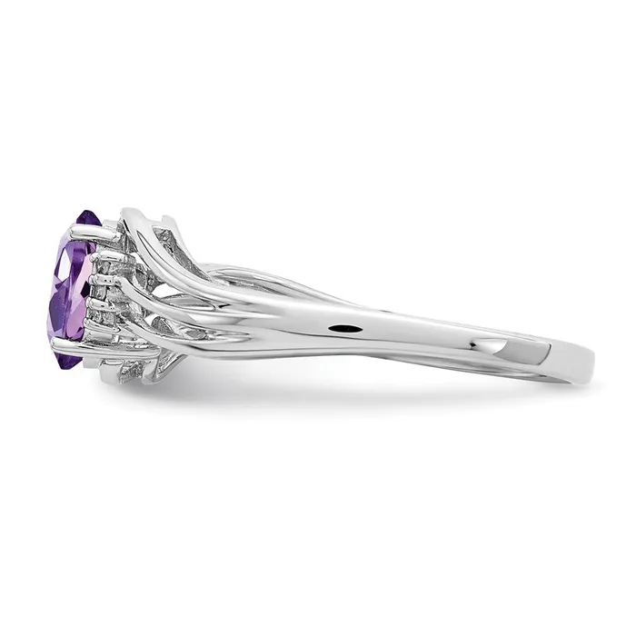Goldia Rings Sterling Silver Rhodium Plated Diamond and Amethyst Oval Ring