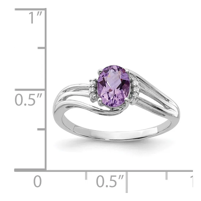 Goldia Rings Sterling Silver Rhodium Plated Diamond and Amethyst Oval Ring