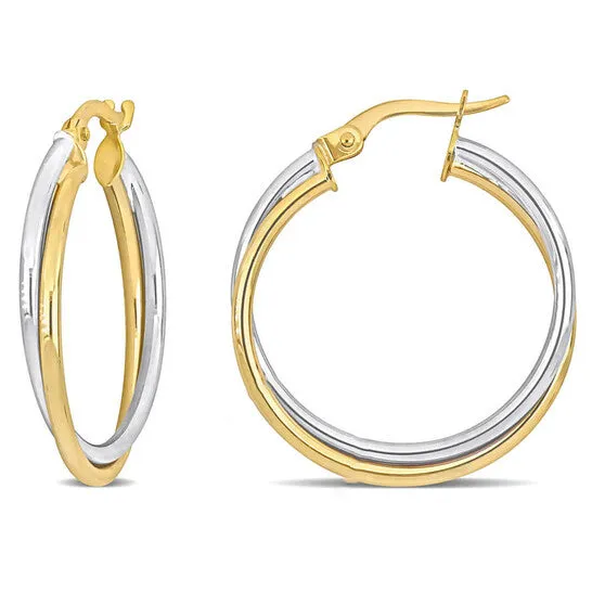 JMS always Earrings Original AMOUR 26mm Crossover Hoop Earrings In 2Tone Yellow and White 10K Gold JMS always Earrings Original AMOUR 26mm Crossover Hoop Earrings In 2Tone Yellow and White 10K Gold