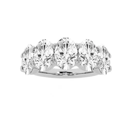 JMS always Rings Original Brilliant Diamond 14K White Gold 5 CTTW OvalCut LAB GROWN Diamond Five Stone Anniversary Band FG SI1