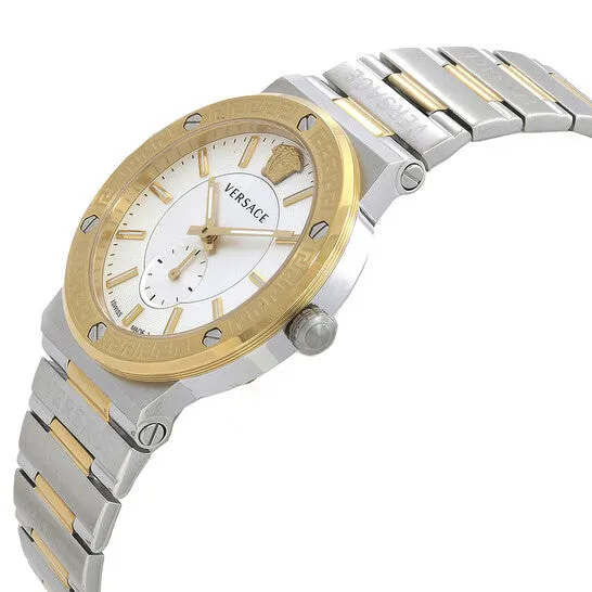 JMS always Rings Original Versace Greca Logo Quartz White Dial TwoTone Mens Watch VEVI00320 JMS always Rings Original Versace Greca Logo Quartz White Dial TwoTone Mens Watch VEVI00320