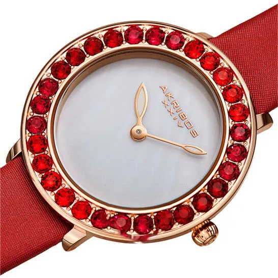 JMS always Watches Original Akribos XXIV Quartz White Dial Red Leather Ladies Watch AK1093RD JMS always Watches Original Akribos XXIV Quartz White Dial Red Leather Ladies Watch AK1093RD
