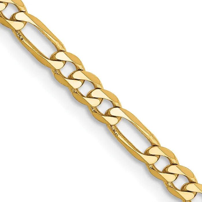 MDS Necklaces 14K Yellow Gold 28 inch 3mm Flat Figaro with Lobster Clasp Chain Necklace MDS Necklaces 14K Yellow Gold 28 inch 3mm Flat Figaro with Lobster Clasp Chain Necklace