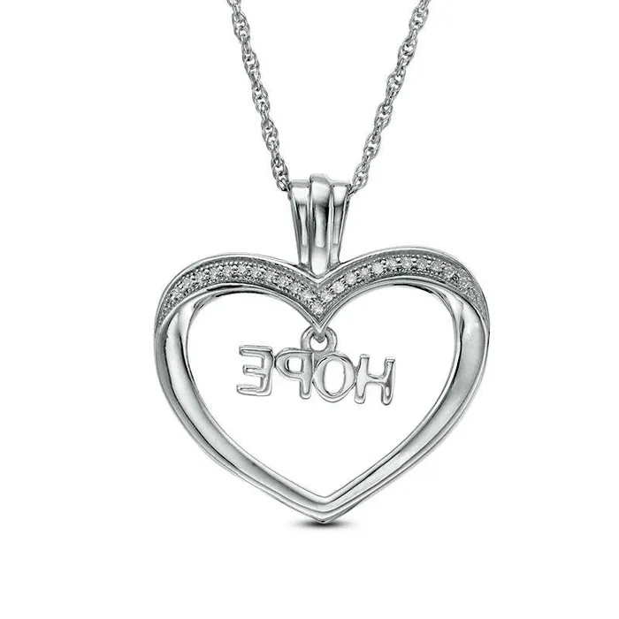 Necklaces 01 CT TW Natural Diamond HOPE Charm in Heart Pendant in Sterling Silver Goldia Necklaces 01 CT TW Natural Diamond HOPE Charm in Heart Pendant in Sterling Silver Goldia