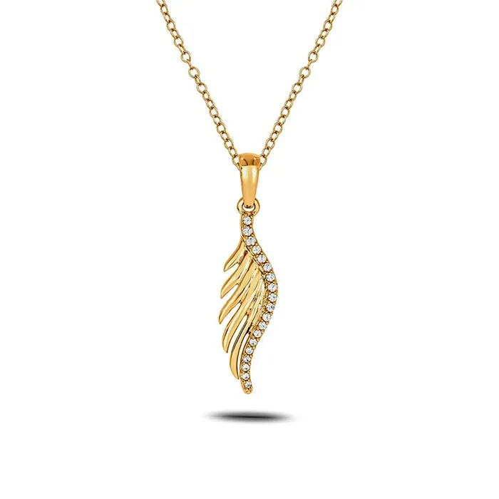 Necklaces Goldia 007 CT TW Natural Diamond Wing Pendant in Sterling Silver with 14K Gold Plate Necklaces Goldia 007 CT TW Natural Diamond Wing Pendant in Sterling Silver with 14K Gold Plate