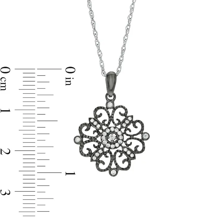 Necklaces Goldia 017 CT TW Natural Diamond Filigree Flower Pendant in Sterling Silver and Black Rhodium Necklaces Goldia 017 CT TW Natural Diamond Filigree Flower Pendant in Sterling Silver and Black Rhodium
