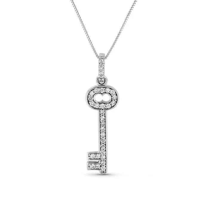 Necklaces Goldia 025 CT TW Natural Diamond Key Pendant in 14K White Gold Necklaces Goldia 025 CT TW Natural Diamond Key Pendant in 14K White Gold
