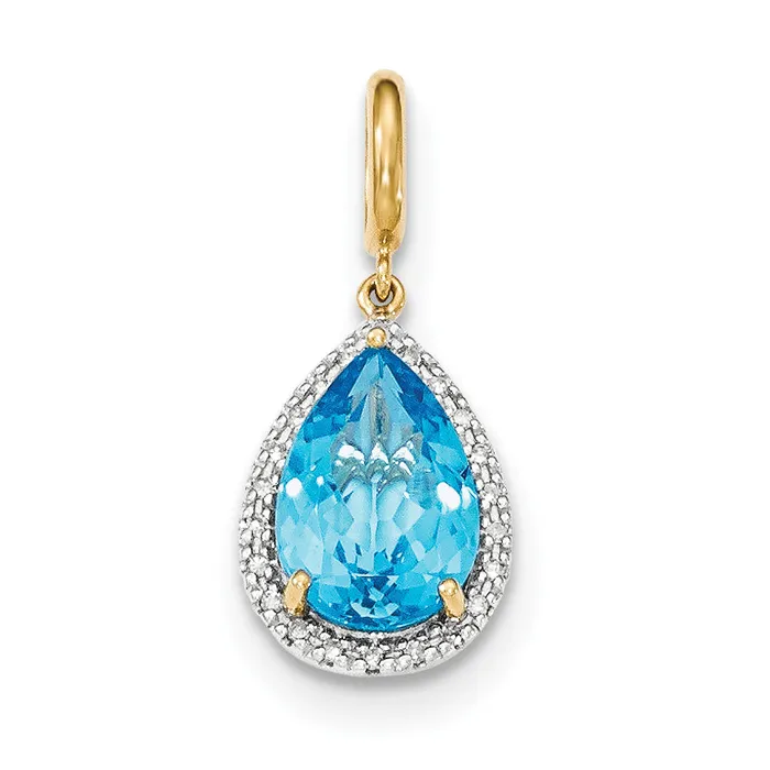 Necklaces Goldiacom 14k Lt Swiss Blue Topaz with Diamond Halo Pendant