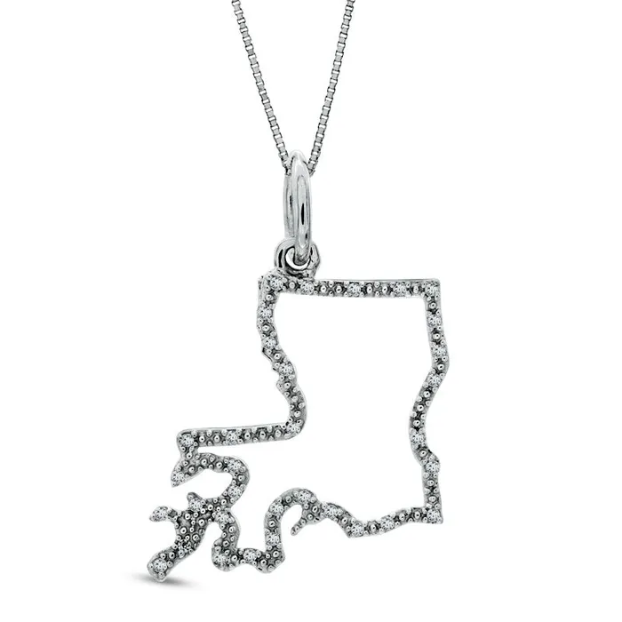 Necklaces Goldia Natural Diamond Accent State of Louisiana Outline Pendant in Sterling Silver Necklaces Goldia Natural Diamond Accent State of Louisiana Outline Pendant in Sterling Silver