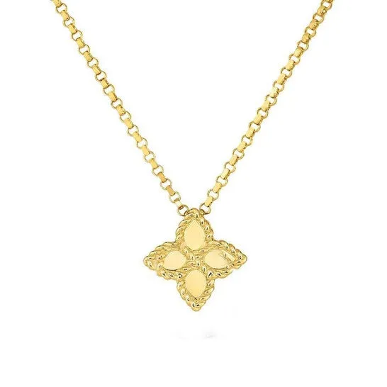 Necklaces JMS always Original Roberto Coin 18K Yellow Gold Small Princess Flower Pendant Necklace Necklaces JMS always Original Roberto Coin 18K Yellow Gold Small Princess Flower Pendant Necklace