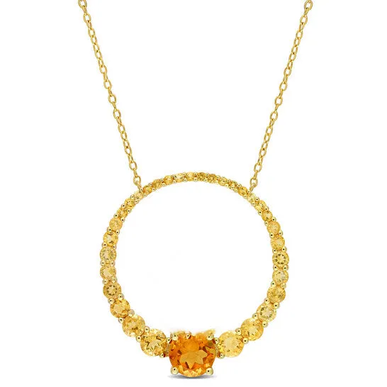 Original AMOUR 3 14 CT TGW Citrine and Madeira Citrine Graduated Open Circle Pendant with Chain In Yellow Plated Sterling Silver JMS always Necklaces Original AMOUR 3 14 CT TGW Citrine and Madeira Citrine Graduated Open Circle Pendant with Chain In Yellow Plated Sterling Silver JMS always Necklaces