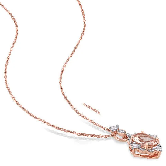 Original AMOUR Ovalcut Morganite White Sapphire and Diamond Accent Vintage Drop Necklace In 10K Rose Gold JMS always Necklaces Original AMOUR Ovalcut Morganite White Sapphire and Diamond Accent Vintage Drop Necklace In 10K Rose Gold JMS always Necklaces