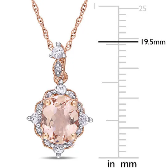 Original AMOUR Ovalcut Morganite White Sapphire and Diamond Accent Vintage Drop Necklace In 10K Rose Gold JMS always Necklaces Original AMOUR Ovalcut Morganite White Sapphire and Diamond Accent Vintage Drop Necklace In 10K Rose Gold JMS always Necklaces